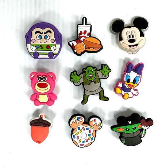 CROCS Charms Mixed Lot of 9 Disney Chic Fil-a Toy Story Mickey Mouse Shrek Grogu - Picture 1 of 5